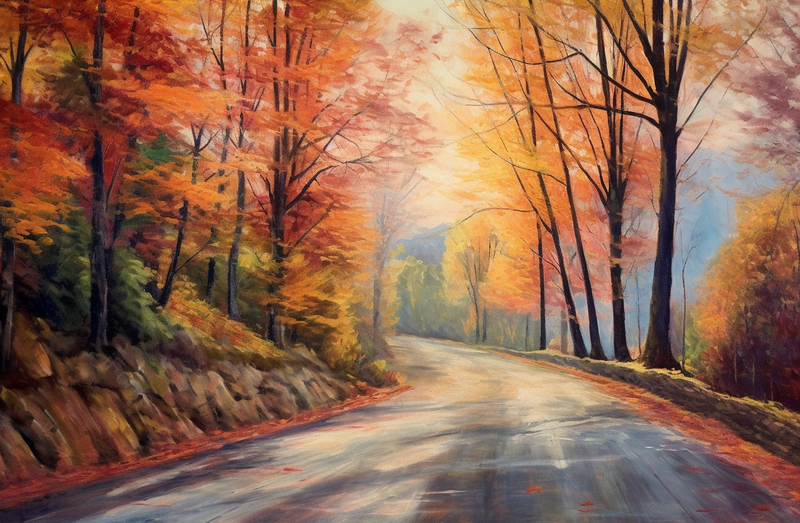 油画中秋天山林中的道路,插画/手绘图,插画/手绘图库,插画/手绘图下载,插画/手绘